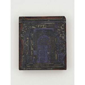 Antique Wood Mounted Metal Printing Block Library Entrance Architectural Decor